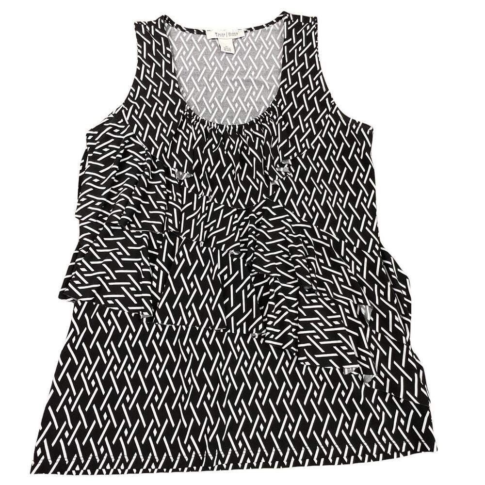 White House Black Market Scoop Neck Geometric Ruffle Tank Top Blouse Medium